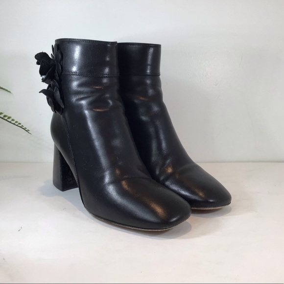 TORY BURCH BLOSSOM CALF LEATHER ANKLE BOOTIES BLK SZ 7.5 - Picture 5 of 16